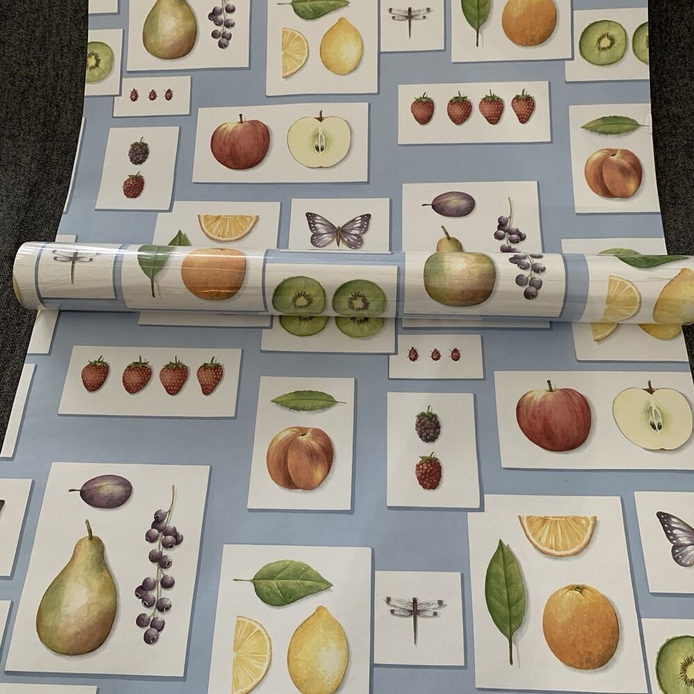 Vintage Kitchen Wallpaper 80s Look Fruit Apples Strawberries Pears Oranges  More
